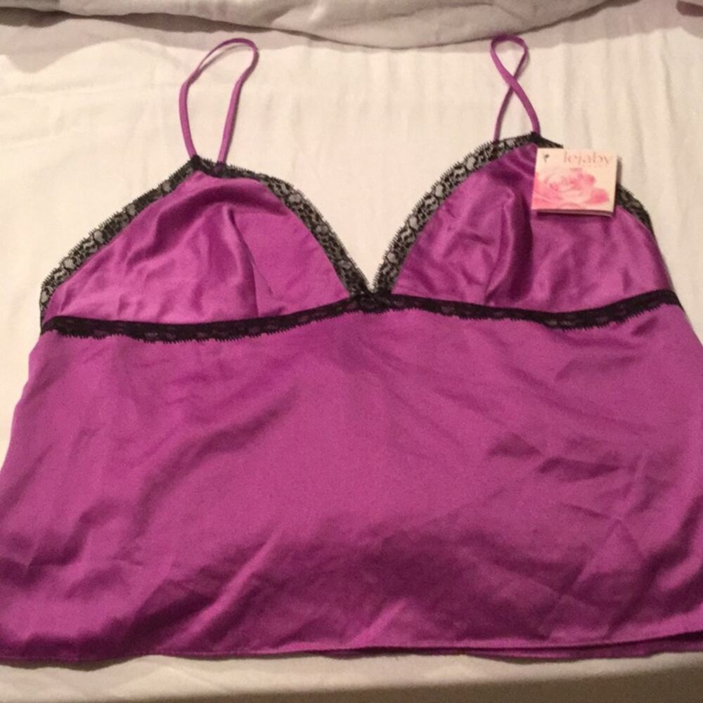Lejaby Purple cami L w/blk lace trim NWT